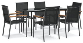 vidaXL 7 részes fekete textilén és acél kerti pihenőgarnitúra