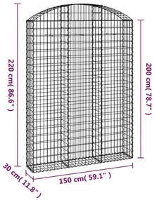 íves horganyzott vas gabion kosár 150x30x200/220 cm