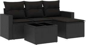 vidaXL 5 részes fekete polyrattan kerti kanapészett párnákkal