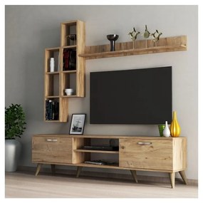 Natúr színű nappali bútor szett borovi fenyő dekorral 180x48 cm Veronica - Kalune Design