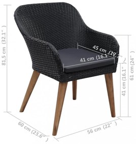 2 db fekete polyrattan kültéri szék párnával