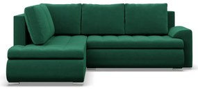Tokio sarokkanapé, L alakú háttámlával, 2 ágyneműtartóval, bársony, baloldali, zöld