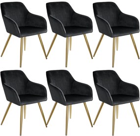 tectake 404016 6 marilyn bársony kinézetű szék, arany színű - fekete/arany