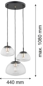 Argon 1492 - Csillár zsinóron TRINI 3xE27/15W/230V fekete