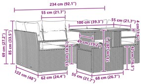 7 részes kerti kanapé szett párnákkal bézs poli-rattan, 2 fős kerti kanapé párnákkal bézs poli-rattan