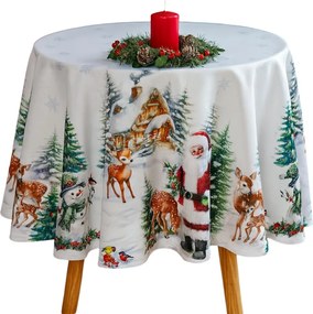Abrosz karácsonyi kerek asztalra Fehér Mikulás Karácsony 150x150