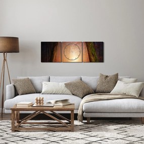 Őszi erdő képe a ködben (órával) (90x30 cm)