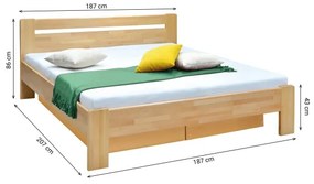 Kétágyas ágy raklappal és tárolóhellyel, tömör fából AMARA 180x200 cm bükk