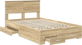 vidaXL Ágykeret fejtámlával fiókkal Sonoma tölgy 120 x 200 cm Faanyag