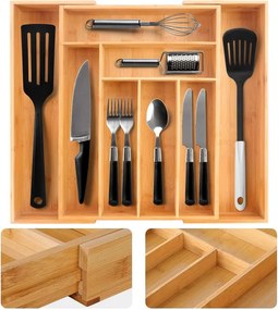 Evőeszköztartó fiókbetét Bambusz rendszerező Kihúzható 32,5 50 cm