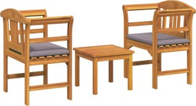 vidaXL Kerti rózsa fotel szett párnával 3 pcs Tömör Akácfa