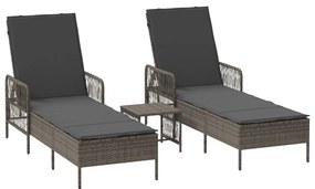 nyugágy szett 3-as szett Szürke és sötétszürke PE rattan