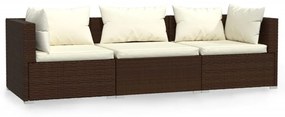 vidaXL háromszemélyes barna polyrattan kanapé párnákkal