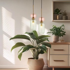 Csillár zsinóron MOLLY 1xE14/40W/230V átm. 12 cm arany/zöld/rózsaszín