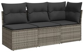 3 személyes szürke polyrattan kerti kanapé párnával