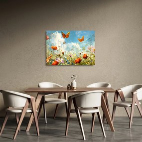 Üveg kép - Pillangók a nyári réten (70x50 cm)