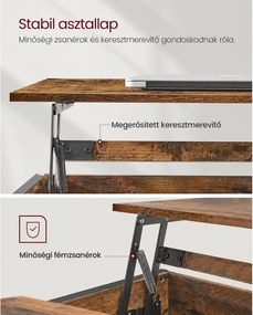 Dohányzóasztal, felnyitható asztal a nappaliba 60 x 100 x (48-62) cm, rusztikus barna