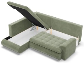 Tokio sarokkanapé, L alakú háttámlával, 2 ágyneműtartóval, kordbársony, baloldali, zöld