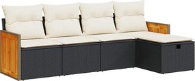 vidaXL 5 részes fekete polyrattan kerti kanapészett párnákkal