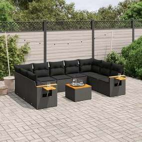 10 részes fekete polyrattan kerti ülőgarnitúra párnákkal