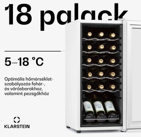 Klarstein Shiraz 18 Slim Uno, borhűtő, 50 liter, 18 palack, 5-18°C, érintőképernyős vezérlőpanel