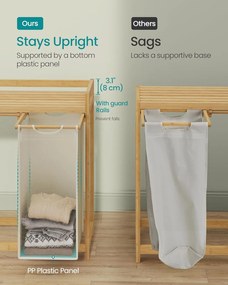 Szennyeskosár 2 rekesszel, szennyestartó, 100 literes, 63 x 33 x 78 cm, krémfehér