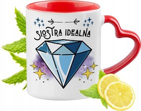 Nővérnek Piros Bögre Szív Alakú Füllel Ajándék