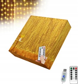 Led Fényfüggöny Ablakra 300LED 3x3m Lámpák Meleg Fehér Girland Távirányító