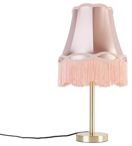 Klasszikus asztali lámpa sárgarézzel és Granny búrával rózsaszínben 30 cm - Simplo