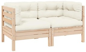 vidaXL kétszemélyes tömör fenyőfa kerti kanapé krémszínű párnákkal