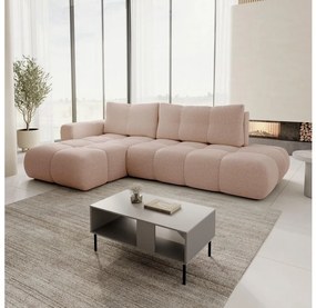 ALMADA L-alakú balos, kárpitozott, kihúzható sarokülőgarnitúra tárolóhellyel, rózsaszín