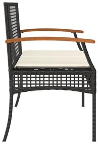 fekete polyrattan és akácfa kerti pad párnával