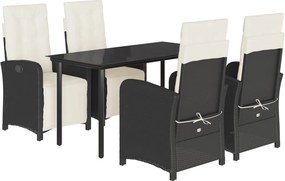 vidaXL 5 részes fekete polyrattan kerti étkezőgarnitúra párnákkal