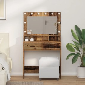LED-es öltöztetőasztal régi fa hatással 79x41x135 cm