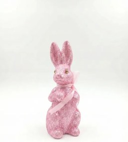 Húsvéti nyuszi rózsaszín csillámos 20cm figura Tavaszi dekoráció