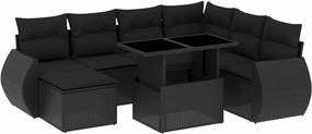 vidaXL 8 részes fekete polyrattan kerti ülőgarnitúra párnákkal
