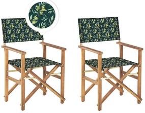 Világosbarna kerti szék kétdarabos szettben szürke/növénymintás huzattal CINE Beliani