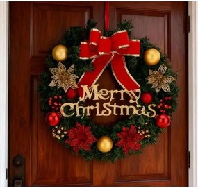 Karácsonyi ajtódísz művirág masnival 30cm