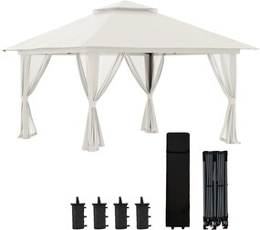 Outsunny 4x4m Stabil Télen is Használható Pop-up Kerti Szaletli Dupla Tetővel, UV Védelemmel 50+, 4 Oldalfalas Party Sátor Kerti Sátor Homokzsákokkal