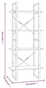 4 szintes szürke sonoma szerelt fa könyvszekrény 60x30x140 cm