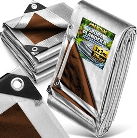 Ponyva 3x3m 210g/m² Vastag Ezüst-Barna Erősített 12mm Hdpe szemek