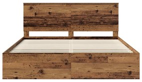 vidaXL Ágykeret fejtámlával Öreg fa 200 x 200 cm Tömör fenyőfa