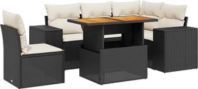 vidaXL 6 részes fekete polyrattan kerti ülőgarnitúra párnákkal