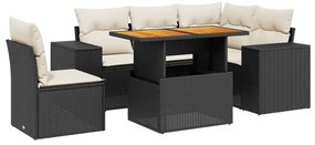vidaXL 6 részes fekete polyrattan kerti ülőgarnitúra párnákkal