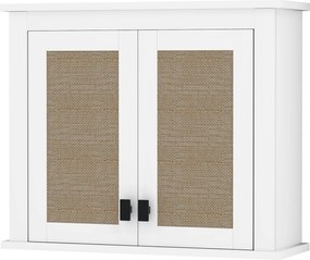 HOMCOM Többfunkciós Fali Fürdőszobai Szekrény - Fali Tárolószekrény 2 Rattan Ajtóval, Állítható Polccal, 60x19,5x49,4 cm, Fehér | Aosom