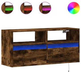 füstös tölgy színű fali TV-szekrény LED-ekkel 100x31x45 cm