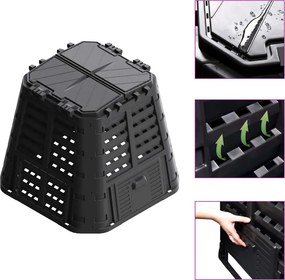 vidaXL fekete kerti komposztáló 93,3 x 93,3 x 80 cm 480 l
