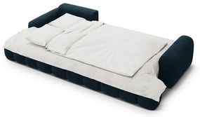 Petróleum színű bársony kinyitható-tárolóhelyes sarokkanapé (bal oldali-heverő résszel) Linz – Cosmopolitan Design