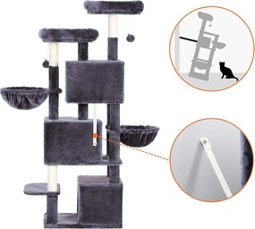 Feandrea nagy macskafa 3 macskabarlanggal, 164 cm-es macskatorony, füstszürke