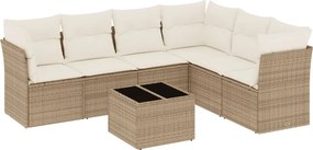 vidaXL 7 részes bézs polyrattan kerti ülőgarnitúra párnákkal